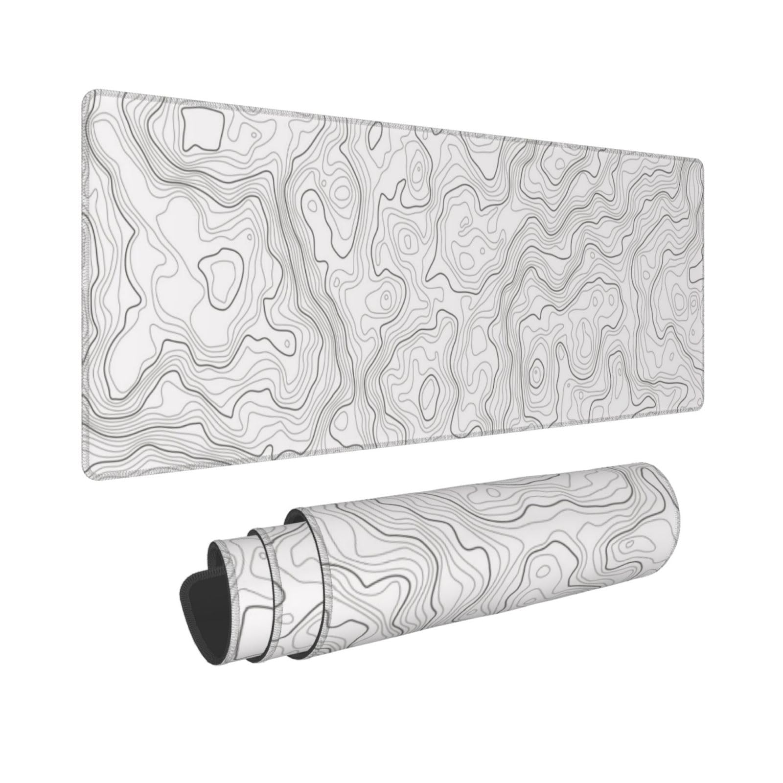 Mousepad Xl Extended - Mapa de contorno topográfico branco abstrato,