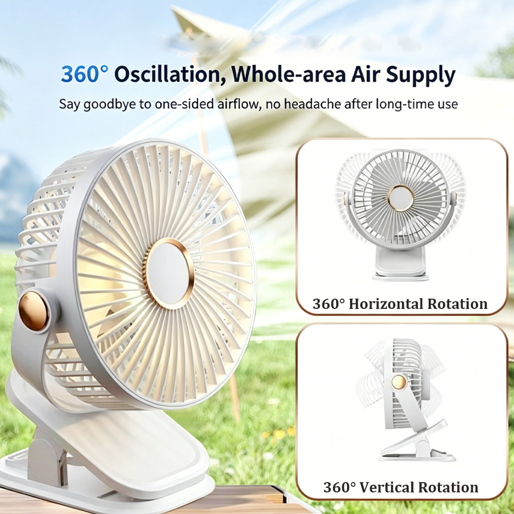 Usb Desk Fan - Ventilador Portátil com Clip, 5 Velocidades