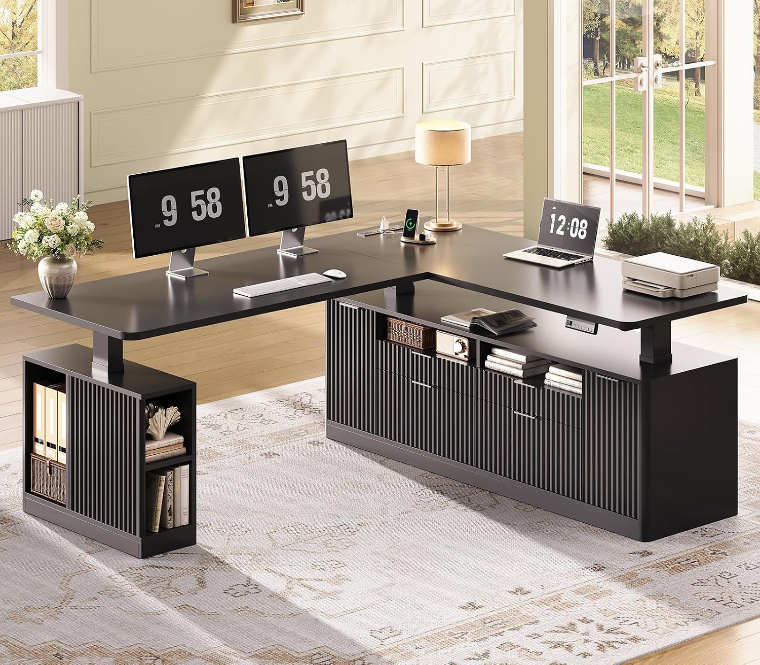 Home Office L Shaped Desk - Mesa Elétrica em L Ajustável em