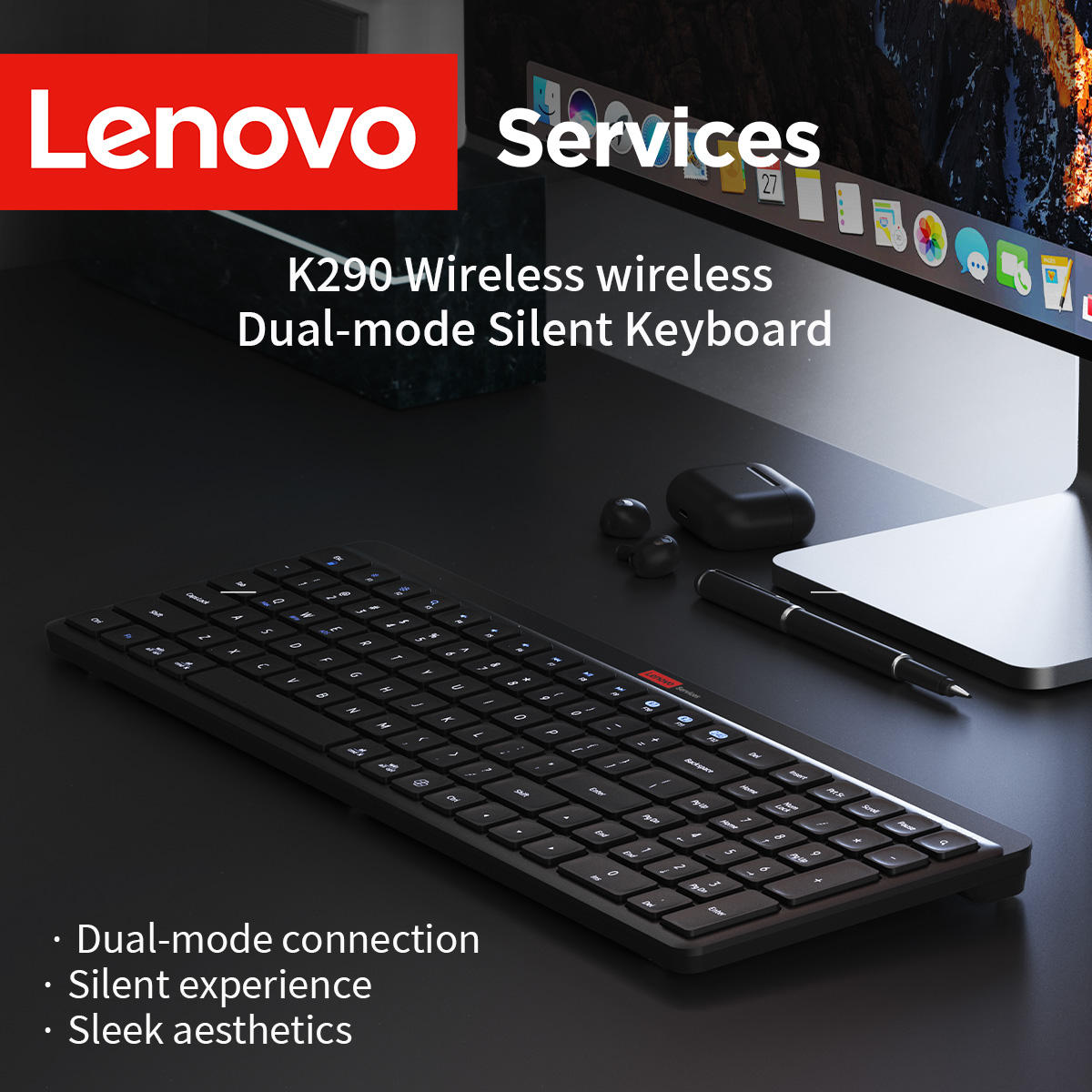 Home Office In Uk - Teclado Sem Fio Lenovo de Conexão
