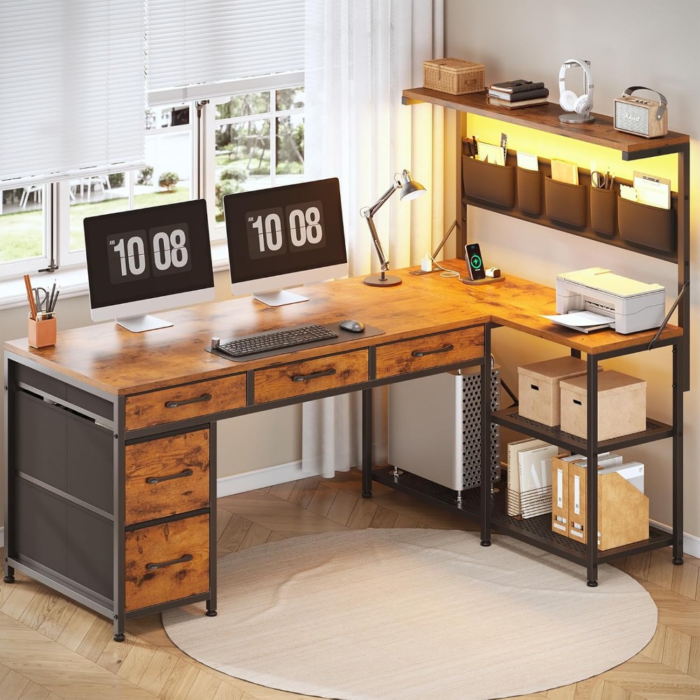 Home Office L Shaped Desk - Mesa em L SEDETA com Gavetas