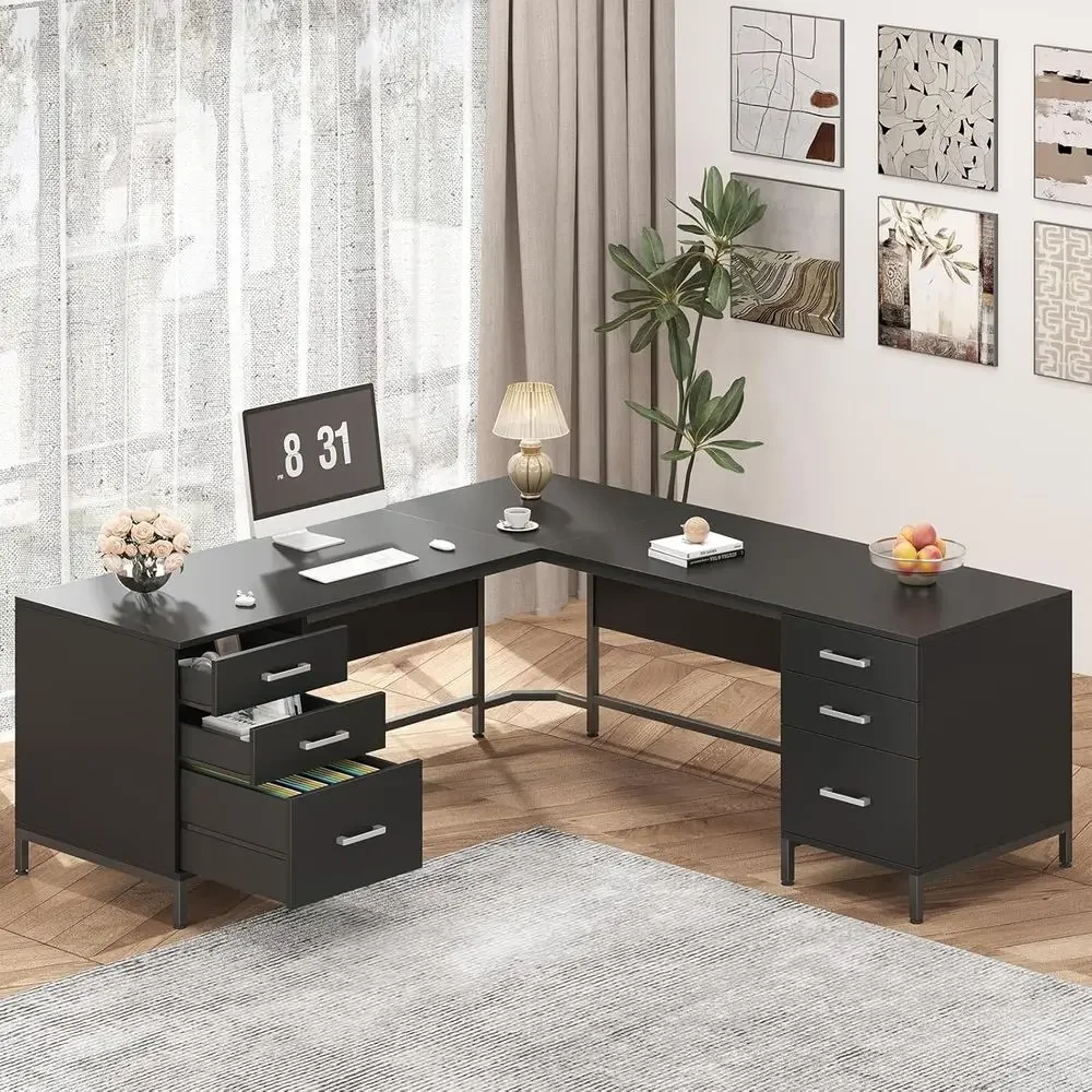 Home Office L Shaped Desk - Mesa de Madeira Grande em Formato