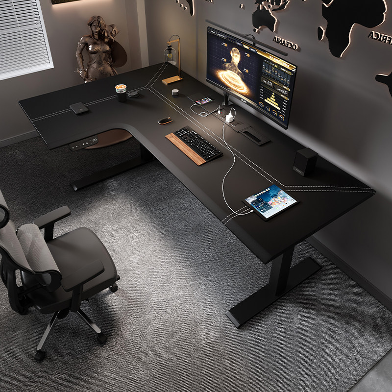 Home Office L Shaped Desk - Mesa de canto elétrica com elevação,