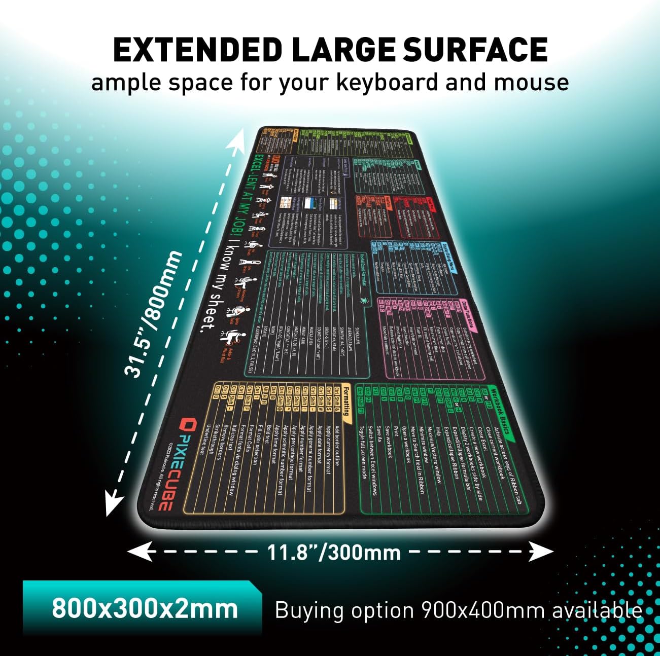 Pixiecube Excel Cheat Sheet De - Mousepad Xl Extended avaliação e preço