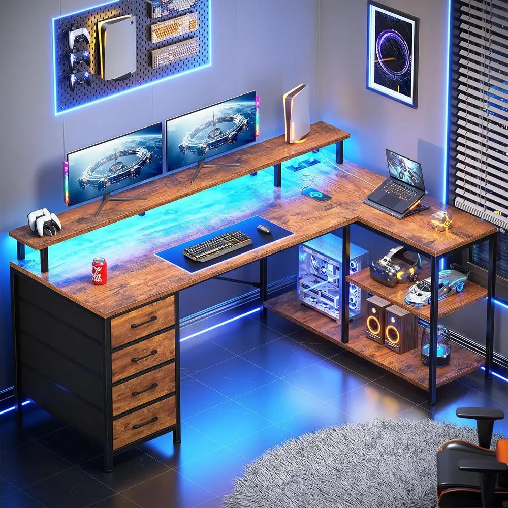 Mesa em L com 4 Gavetas, Prate - Home Office L Shaped Desk avaliação e preço