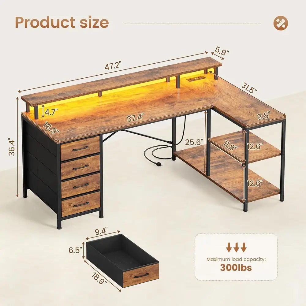 Mesa em L com 4 Gavetas, Prate - Home Office L Shaped Desk avaliação e preço