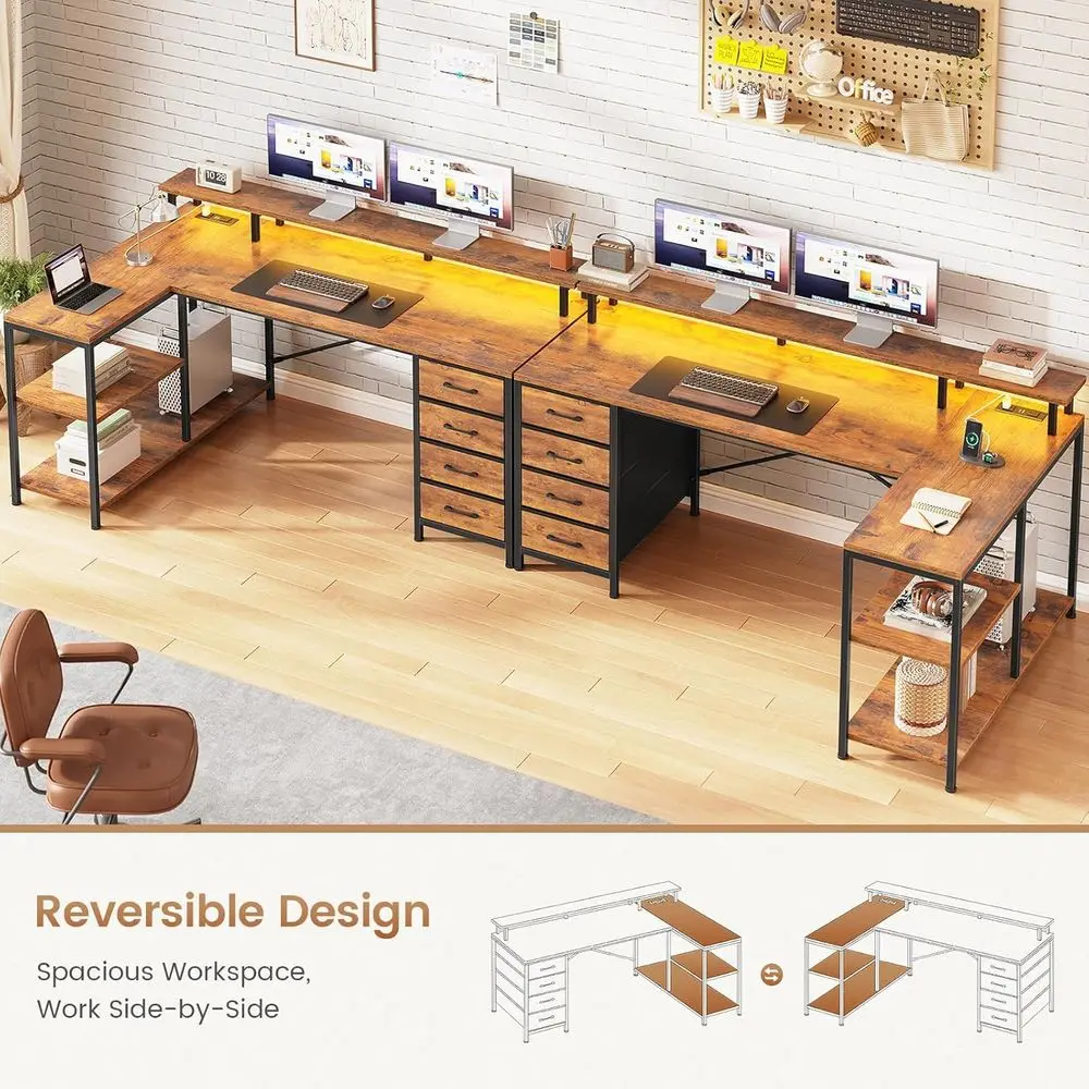 Mesa em L com 4 Gavetas, Prate - Home Office L Shaped Desk avaliação e preço