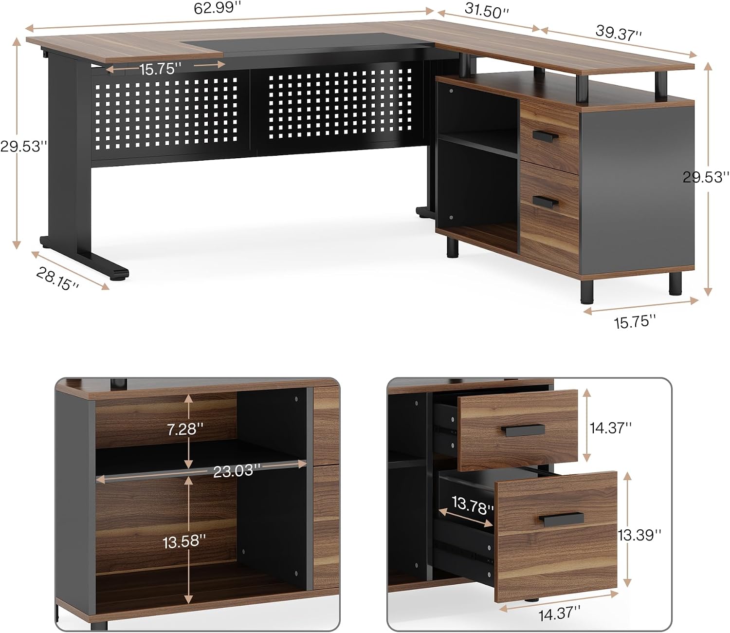 Mesa Executiva em L de 63 Pole - Home Office L Shaped Desk avaliação e preço