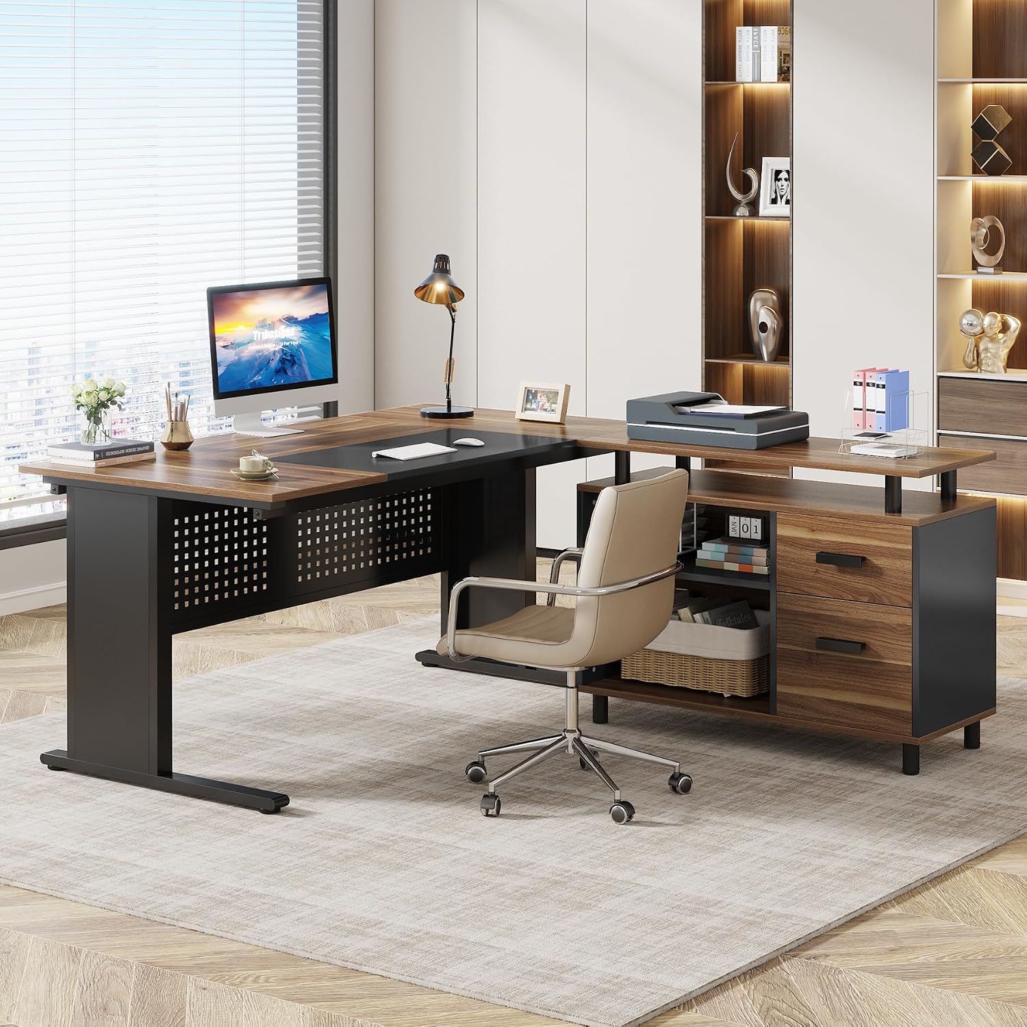 Mesa Executiva em L de 63 Pole - Home Office L Shaped Desk avaliação e preço