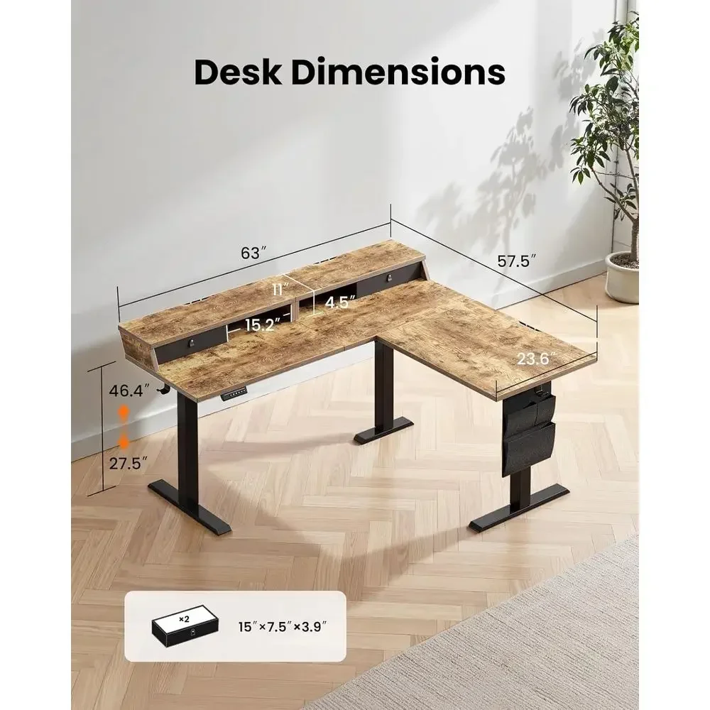 Mesa Elétrica Vintage Marrom e - Home Office L Shaped Desk avaliação e preço