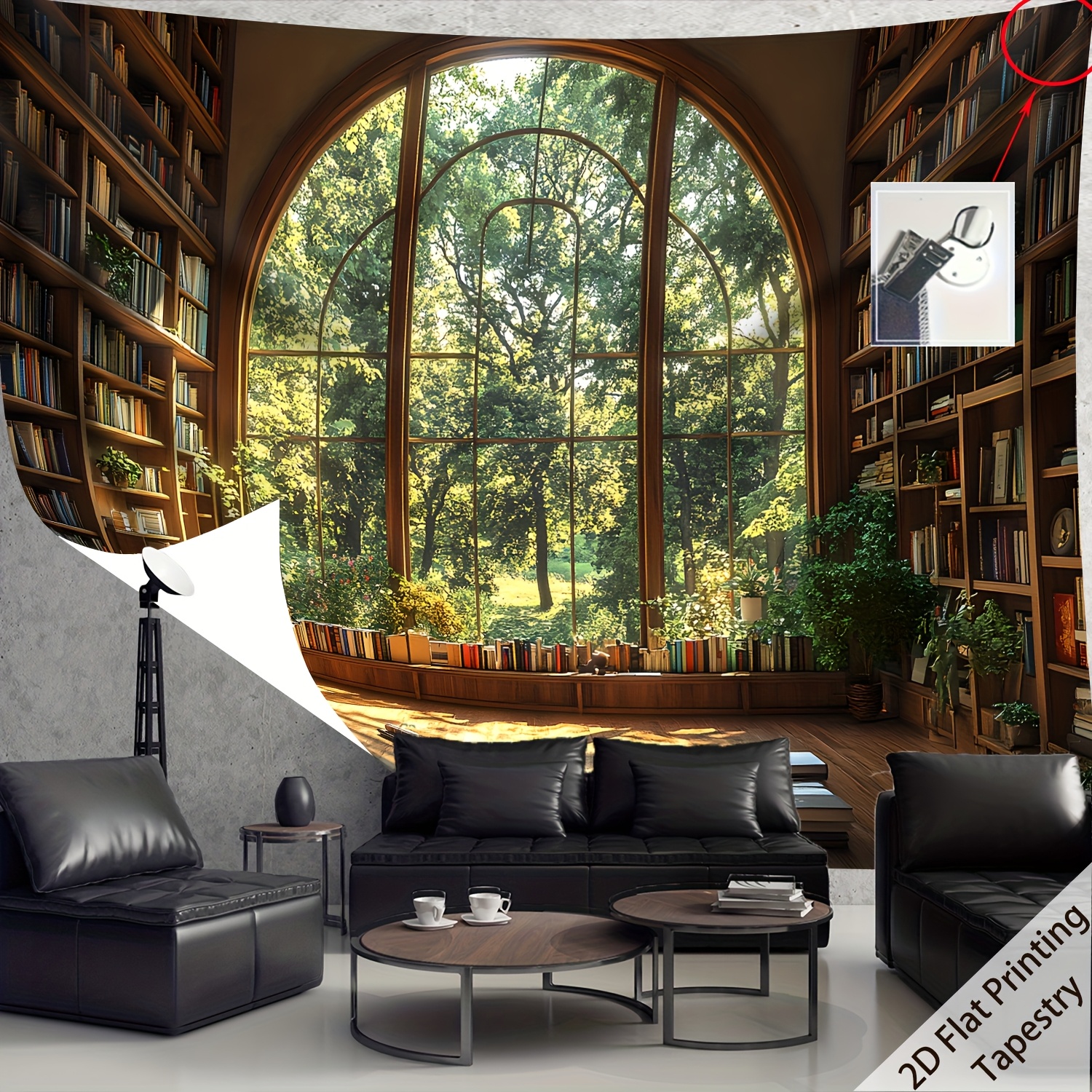 Tapeçaria de Parede Realista p - Home Office Library avaliação e preço