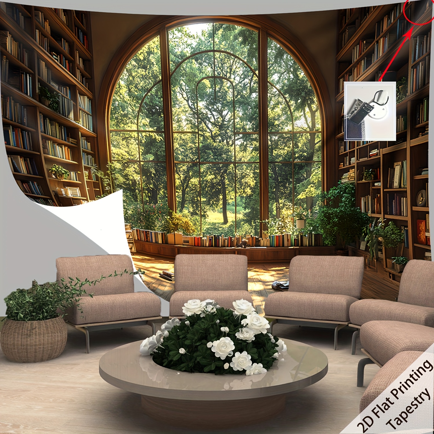Tapeçaria de Parede Realista p - Home Office Library avaliação e preço