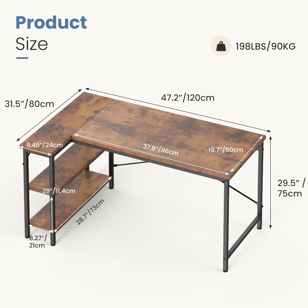 Mesa em L de 47 Polegadas com  - Home Office L Shaped Desk avaliação e preço