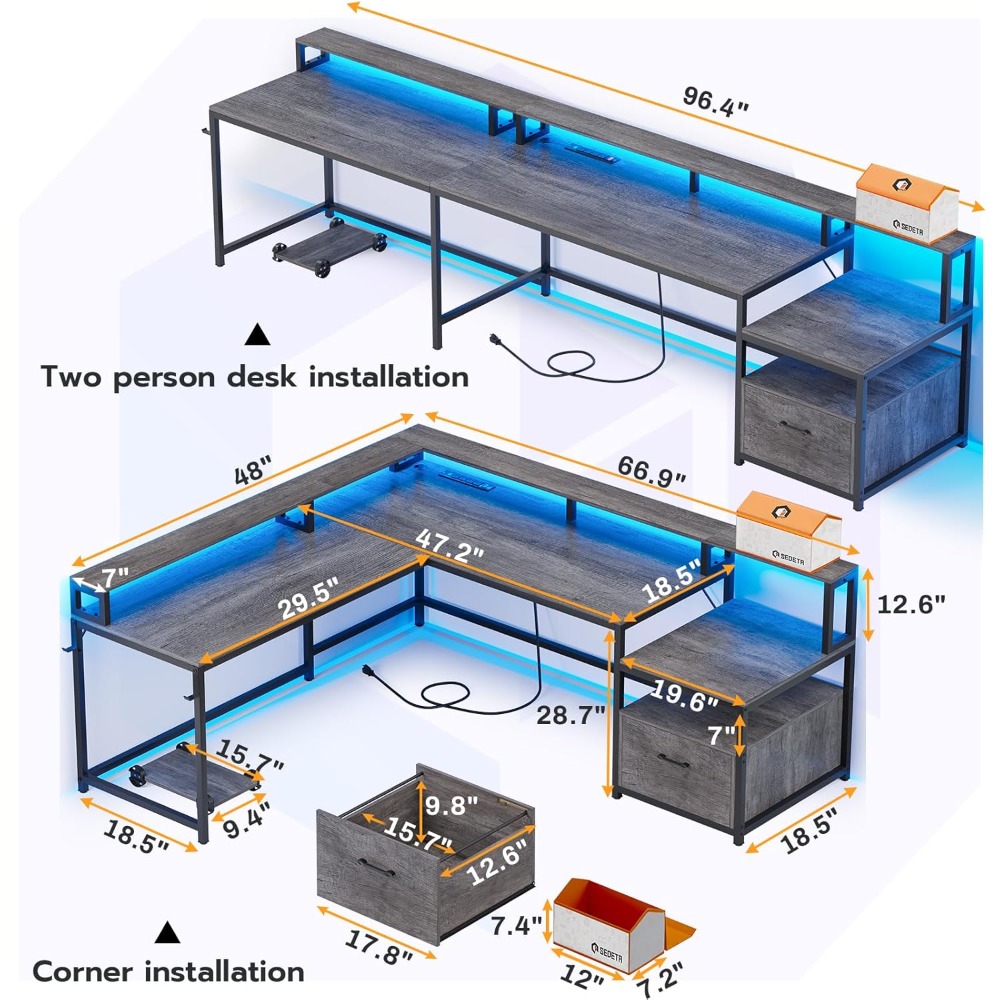 Mesa em forma de L, mesa de es - Home Office L Shaped Desk avaliação e preço