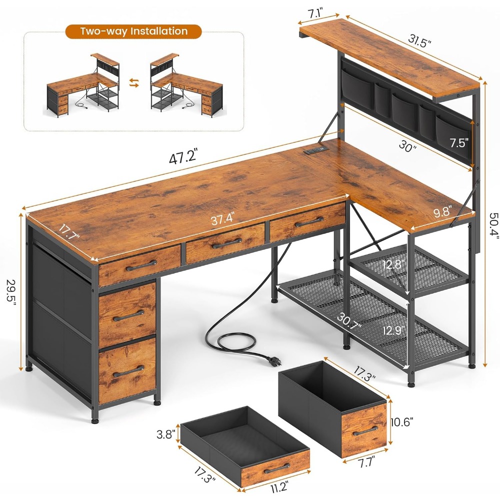 Mesa em L SEDETA com Gavetas e - Home Office L Shaped Desk avaliação e preço