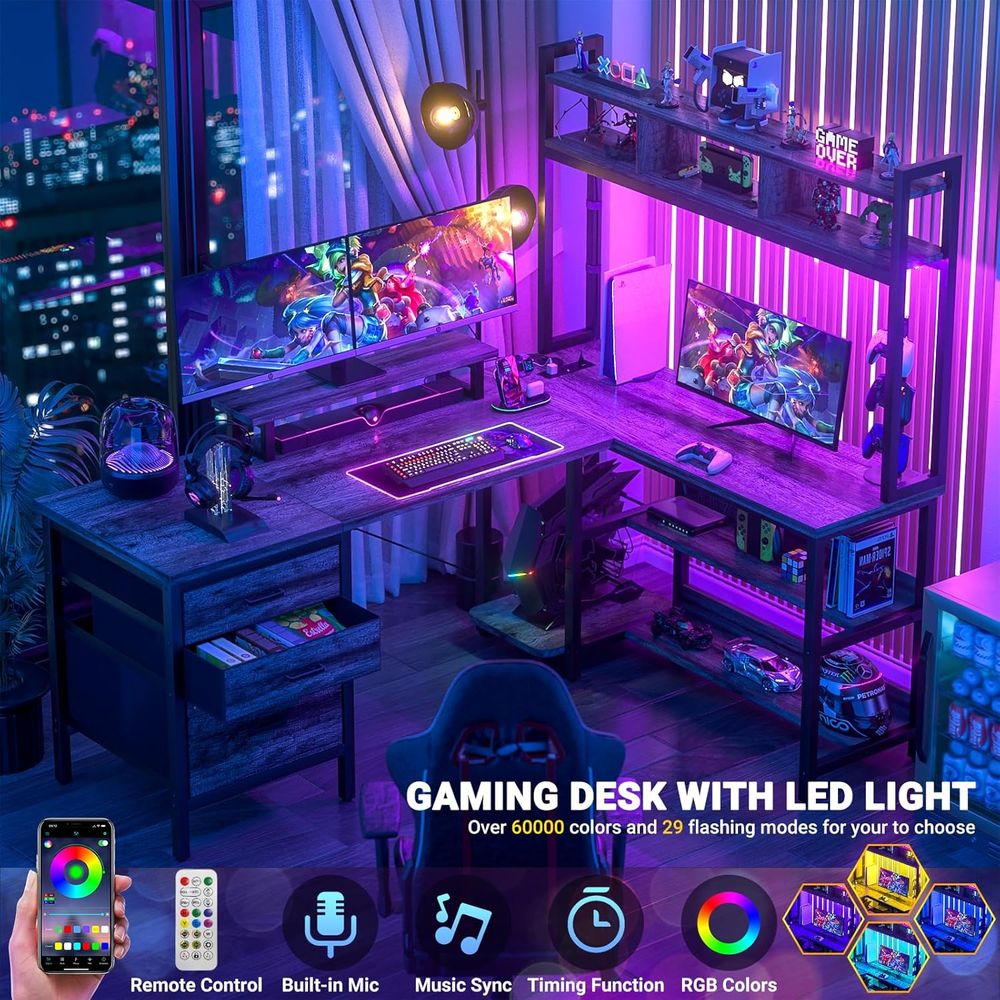 Mesa em L com Luzes LED para J - Home Office L Shaped Desk avaliação e preço