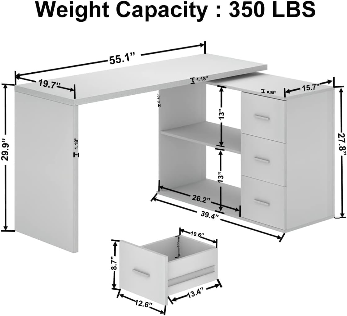 Mesa de Computador em L Branca - Home Office L Shaped Desk avaliação e preço