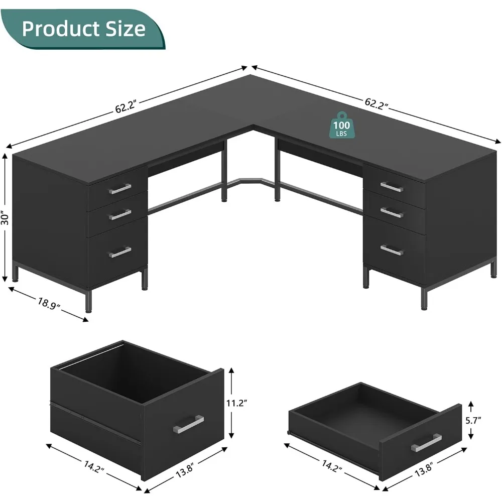 Mesa em L TVU de 59'' com 6 Ga - Home Office L Shaped Desk avaliação e preço